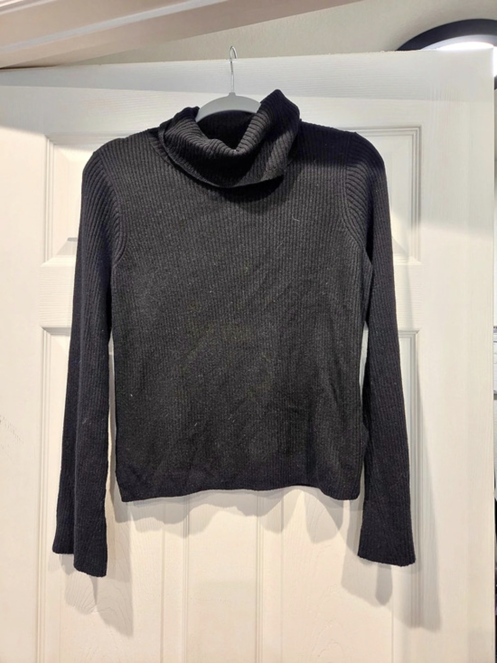 Madewell Bell-Sleeve Ribbed Turtleneck Sweater Cowl Neck Sweater in Black Size S